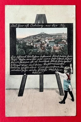 AK COBURG in Bayern 1907 Schultafel mit Stadtansicht   ( 163964 - Bild 1 von 2