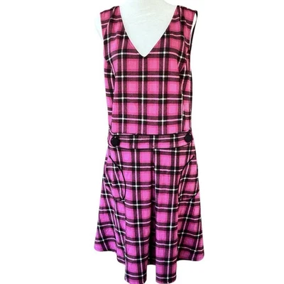 Smak Parlour 1950s Retro Pink Black Tartan Plaid Fit & Flare Dress Womens 1X/16 - Image 1 of 4