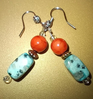 Juego de 2 pendientes de piedra de cornalina y aventurrina y ganchos de acero inoxidable de 2" Foto 1 de 2