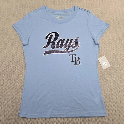 Tampa Bay Rays Shirt Womens Large Blue MLB Baseball Foil Script Tee T-Shirt GIII - Image 1 of 4