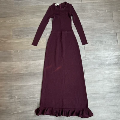 Vestido Ciruela Vintage Crissa Linea Italiana Lana Tejido Manga Larga Volantes Talla XS Foto 1 de 4