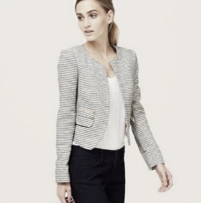Blazer Katherine Barclay Frente Abierto Azul y Crema Rayas Talla XL Foto 1 de 4