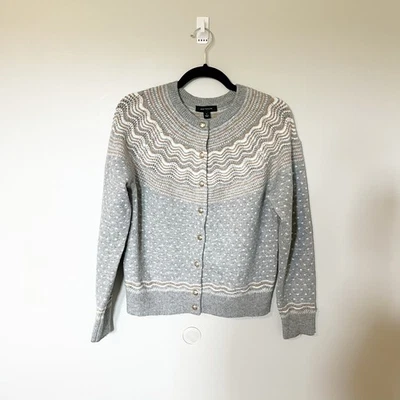 Fair Isle Gris Marrón Crema Botón Frontal Cárdigan Suéter Mujer’s Mediano Foto 1 de 4