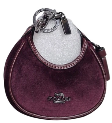 Coach Mini Carmen Bag Charm Keychain Gunmetal Burgundy Velvet Leather CCF19 New - Image 1 of 4