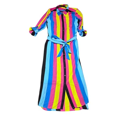 NUEVO NY&C New York & Company Maxi Camisa Vestido a Rayas con Cinturón - Mediano Nuevo con Etiquetas Foto 1 de 4