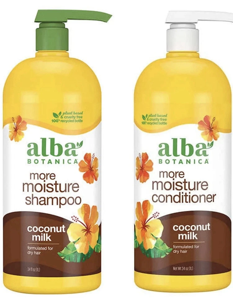 CHAMPÚ Y ACONDICIONADOR A HUMEDAD ALBA BOTANICA LECHE DE COCO 34 FL OZ CADA UNO Foto 1 de 4