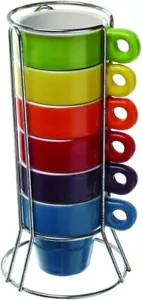 Stapelbares 6er Set Espresso Kaffee Keramik Tassen & Metall Ständer Stapelbar PSA462 - Bild 1 von 5