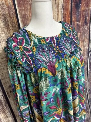 Nicole Miller Blouse Top Sz Large Floral Print Ruffle Chiffon Long Sleeve NWT - Image 1 of 4