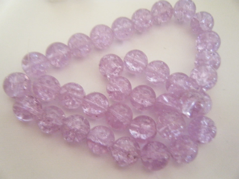 Beads,  12mm  Round Lavender Crackle Glass 37pcs - Image 1 of 1