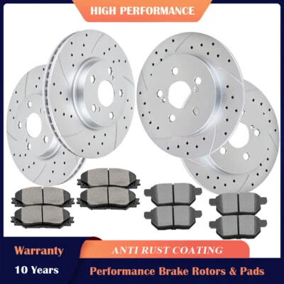 Rotores ranurados delanteros traseros y pastillas de freno para Toyota Corolla Matrix VIBE kit de frenos Foto 1 de 4