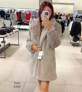 Zara Gris Fausse Fourrure Manteau Grande Taille Ref 6318/246/802 - Imagen 1 de 20