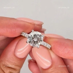 18K Solid White Gold Lab Grown Diamond Christmas Cluster Prong Boho Ring Jewelry - Picture 1 of 18