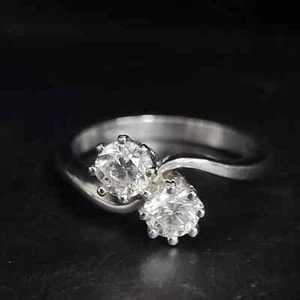 Two Stone Engagement Ring For Her 1.6 Ct Round Lab Created 14K White Gold Plated - Picture 1 of 7