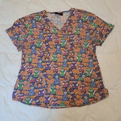 Halloween Cat Witches Pumpkins Melrose By May-Hill Uniforms Scrubs Womens Size L - Image 1 of 4