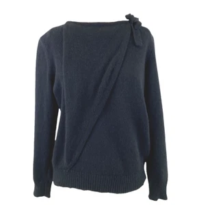 VTG 70s Bill Blass Sweater Women's M Black Silk Angora Wool Knit Shoulder Bow - Picture 1 of 7