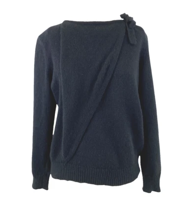 Suéter De Colección Años 70 Bill Blass Para Mujer M Negro Seda Angora Lana Tejido Hombro Lazo Foto 1 de 4