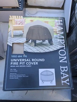 Universal Round Fire Pit Cover 30" DIA  Beige And Brown Fabric 1002 684 795 - Image 1 of 4