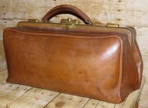 Antica borsa marrone inglese pelle gladstone / medici - 49 cm x 21 cm - Foto 1 di 9