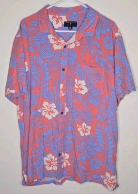 Camisa Hawaiana Margaritaville Para Hombre Abotonada XXL Rosa Azul Hibisco Floral Rayón Foto 1 de 4