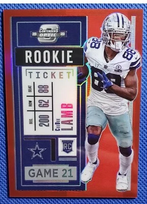 CeeDee Lamb RC ROOKIE TICKET 2020 P. CONTENDERS OPTIC RED PRIZM 💥28/125!💥 MINT - Image 1 of 4