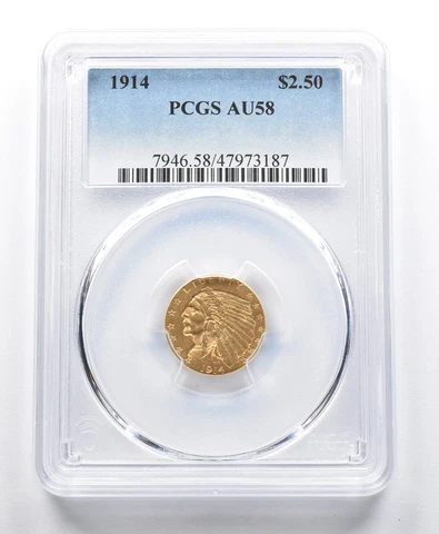 AU58 1914 $2.50 Indian Head Gold Quarter Eagle PCGS *2720 Cover