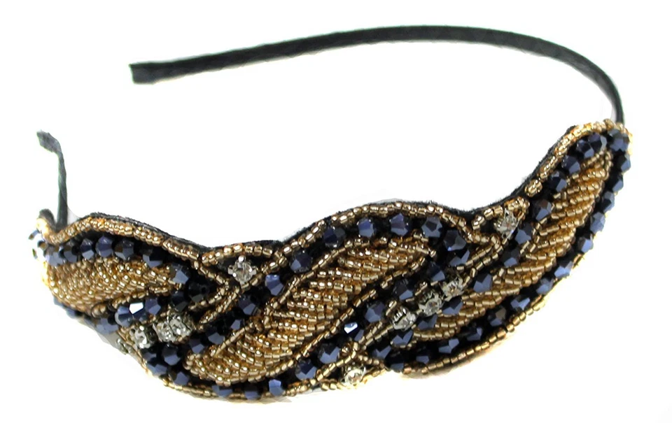CAPRILITE GROSSARTIGES GATSBY ART DECO 1920ER FLAPPER SCHWARZ GOLD KRISTALL PERLE STIRNBAND HAARBAND RI