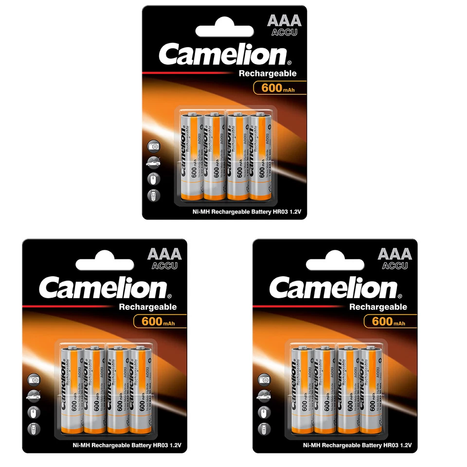 12 x Camelion 600mAh NiMh Akku Accu AAA Micro HR03 1,2V DECT Telefon - 3 x 4er - Bild 1 von 3