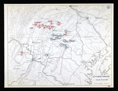 West Point Civil War Map Gettysburg Campaign Troop Positions Pennsylvania Jun 30 - Image 1 of 3