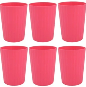 MAINSTAYS 6-PACK 18 Oz. Ribbed Pink Plastic Tumblers - Dishwasher Safe! - NEW! - Picture 1 of 7