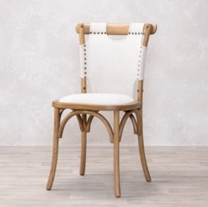 CREAM UPHOLSTERED DINING CHAIR FARMHOUSE FABRIC BENTWOOD CHAIR - Picture 1 of 21