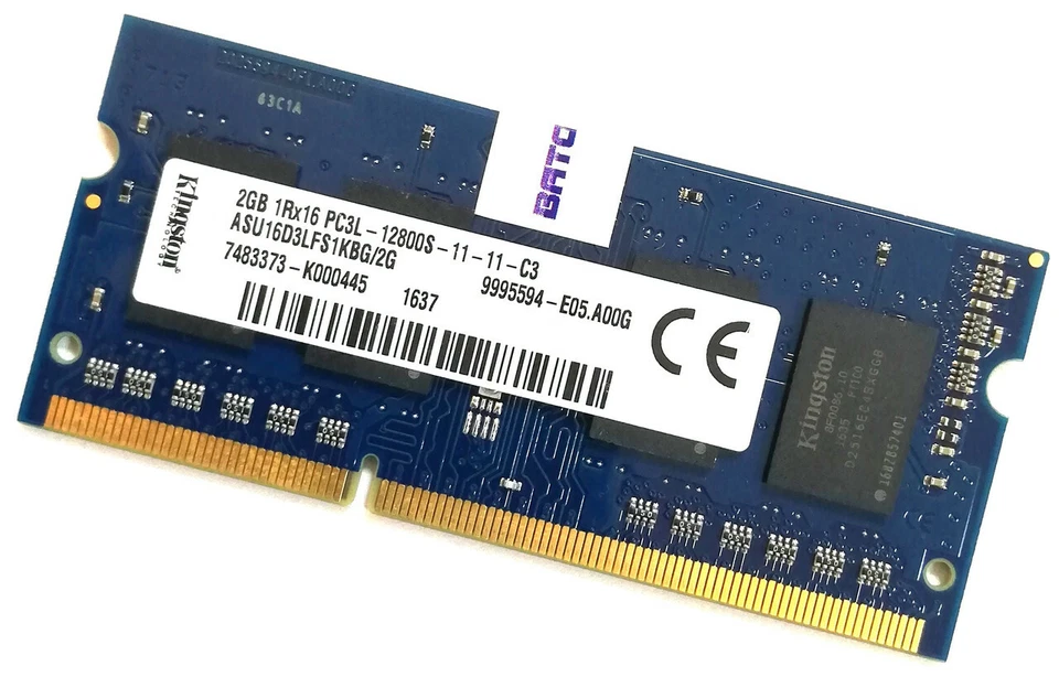 KINGSTON 2GB RAM DDR3L 1.35V  PC3L SO-DIMM Module ASU16D3LFS1KBG 204 pin - Image 1 of 1