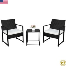 3Pcs Outdoor Patio Sofa Table Furniture Wicker Rattan Deck Couch Set w/Cushion