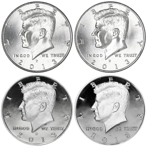 2013 P D S S Kennedy Half Dollar Year Set Silver & Clad Proof & BU US 4 Coin Lot Cover