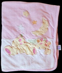 Little Me Pink & White Giraffe Baby Blanket Cotton Knit Moon Stars Horse Zebra - Picture 1 of 2