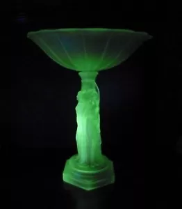Art Deco Uranium Glass 3 Graces Centrepiece Bowl Walther Sohne 1930's h31cm - Picture 1 of 17