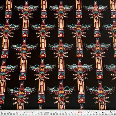 Totem Poles Native American Hi-Fashion Fabrics Black Cotton by the HALF YARD - Image 1 of 2