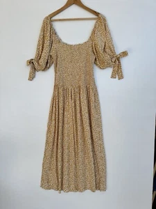 ASOS DESIGN Women's Mustard Ditsy Floral Print Shirred Maxi Dress Size US 6/UK10 - Picture 1 of 18