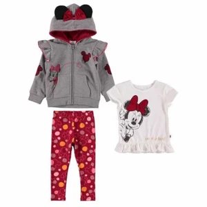 Disney Minnie Mouse Kids Girls 3 Piece Set Hoodie Tee Leggings - Picture 1 of 3