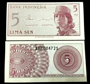 Billete de banco Indonesia 5 Sen mundial papel moneda UNC billete de moneda - Imagen 1 de 1