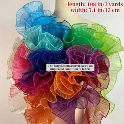 3 Yards Sheer Pleated Ruffled Tulle Trim Edging Organza Lace Dress Sewing DIY - Image 1 of 4