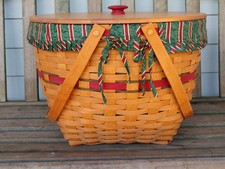 Longaberger 1994 Holiday Hostess Red Sleigh Bell Basket Combo,/ swing handles.