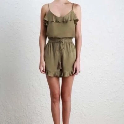 ZIMMERMANN Flutter Cami Military Olive Satin Silk Size 0 — 第 1/4 张图片