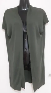 SIZE 10 WOMEN'S KHAKI COLORED EXTENDED SLEEVELESS MID LENGTH CARDIGAN - Picture 1 of 2