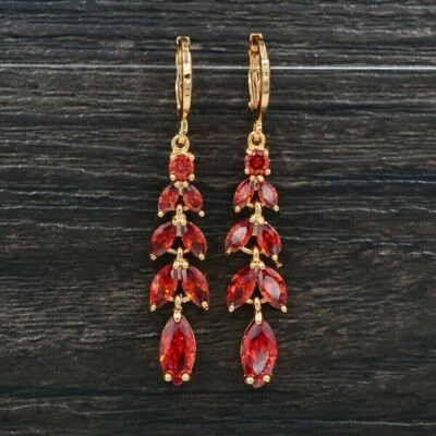 2Ct Marquise Lab Created Red Garnet Drop/Dangle Earrings 14K Yellow Gold Plated - Image 1 of 4