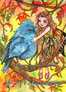ACEO LE Art Card Print 2.5x3.5" " Big Hug " Fairy and Bird Art by Patricia - Picture 1 of 1