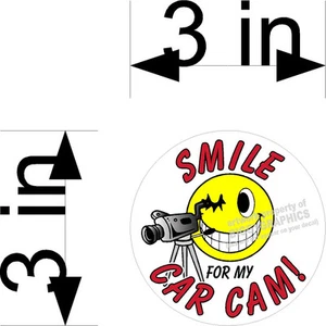 SMILE YOU ARE ON MY CAR CAM VIDEO CAMERA  VINYL DECALS SET OF THREE 3 - Picture 1 of 1