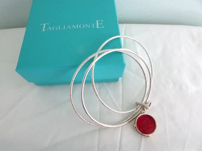 TAGLIMONTE STERLING 14K  3 BANGLE INTIAGLIO VENETIAN  GLASS CHARM BRACELET - Image 1 of 3