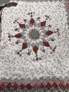 Handgefertigter Quilt Country Store Amish Mennonite Area Queen Sz Pinks Reds Grannycore - Bild 1 von 8