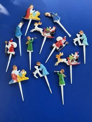 Set 12 Selecciones Vintage Navidad Cupcakes Papá Noel Belén Ángel Plástico Duro Foto 1 de 4