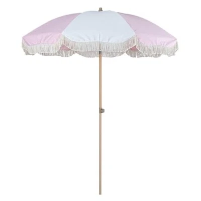  7ft Boho Beach & Patio Umbrella with 7 FT Push-Button-Tilt Pink White Spliced - Image 1 of 4